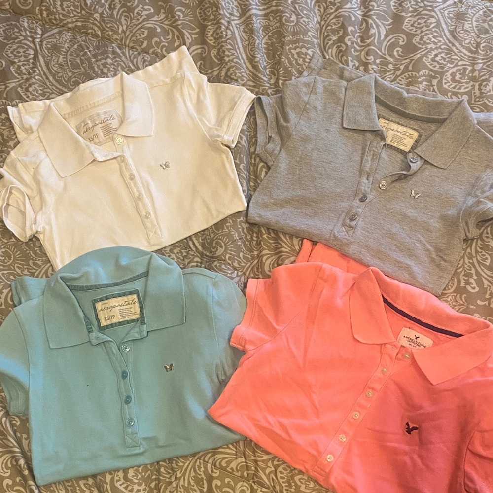 Aeropostale Women's Polo Shirts - White, Gray, Blue, Pink